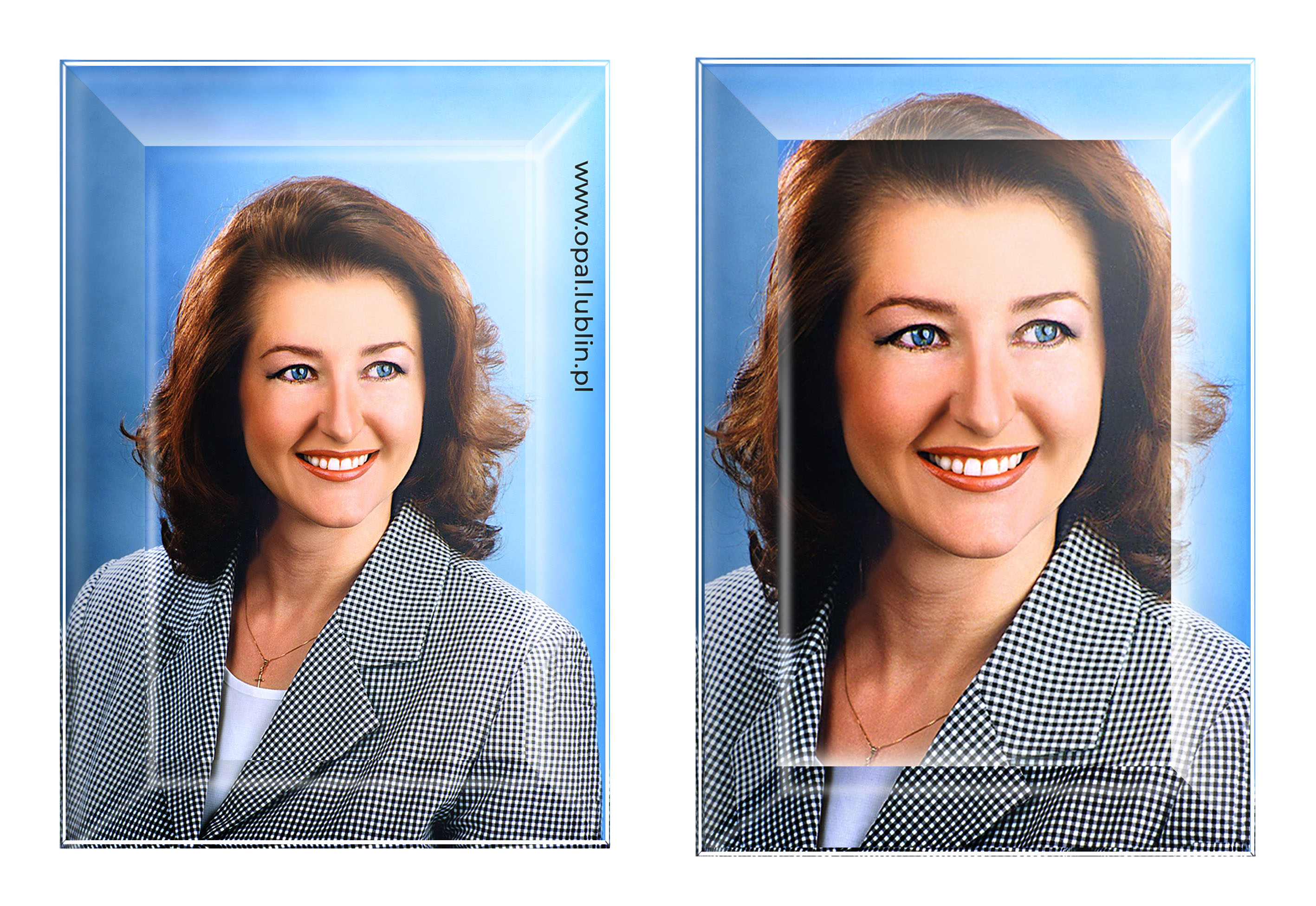 zdjęcia na krysztale fazowanym na pomnik